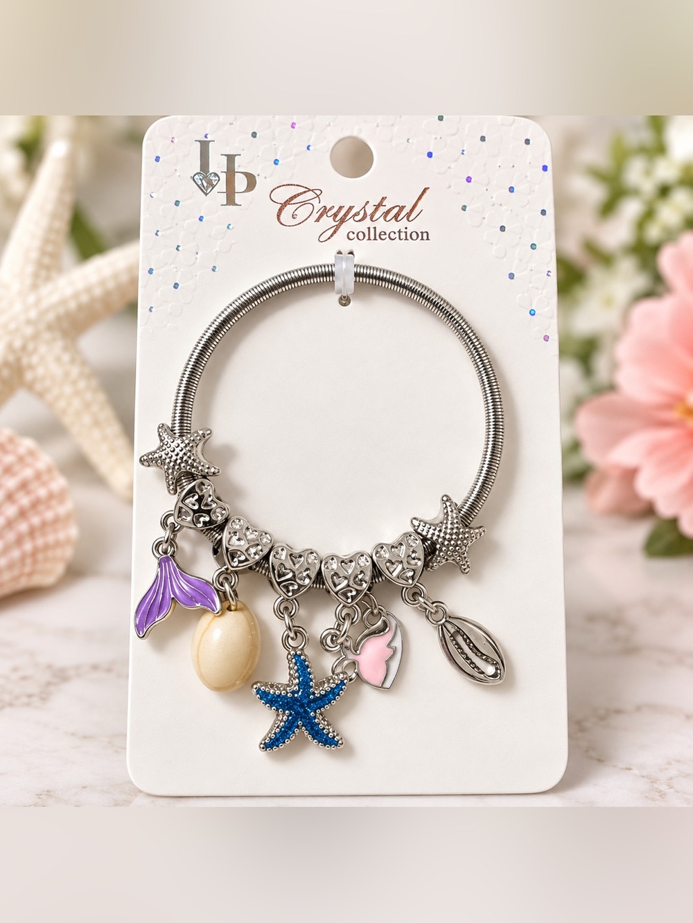 Crystal Collection Mermaid Starfish Charm Bracelet Purple Pink Blue